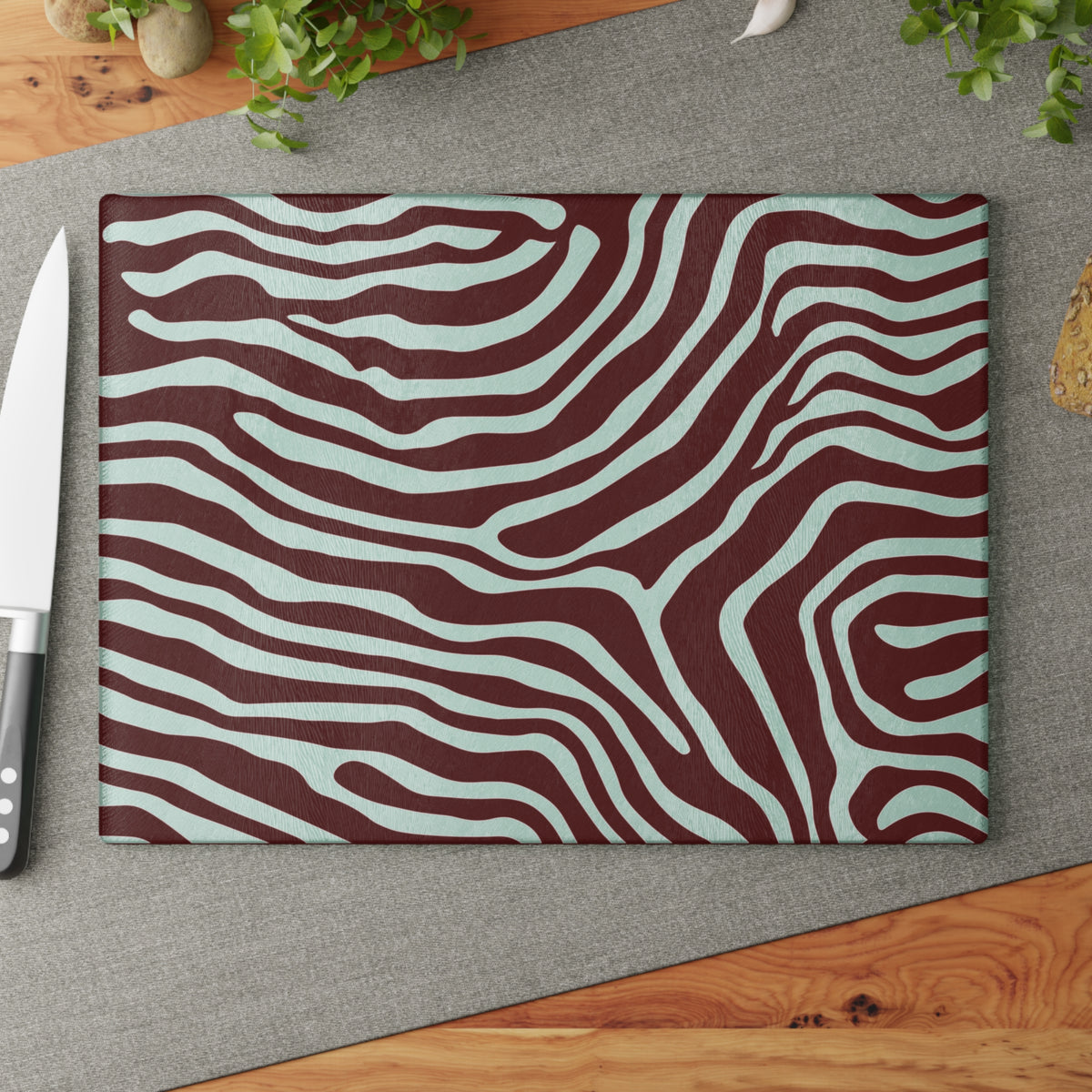 Zebra Stripe Glass Cutting Board — Modern Animal-Print Kitchen Serving Board