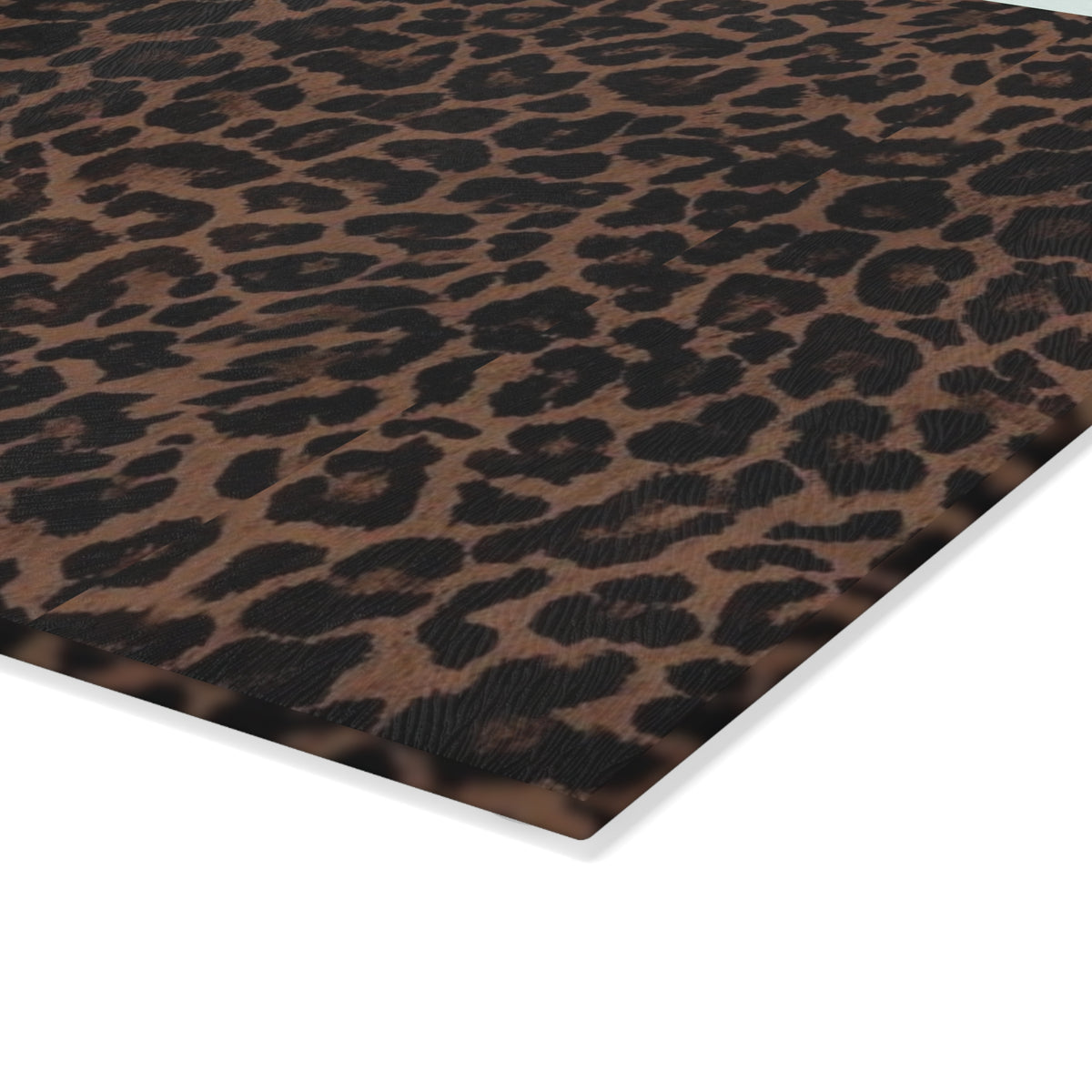 Leopard Print Glass Cutting Board — Brown Animal Print Kitchen Board