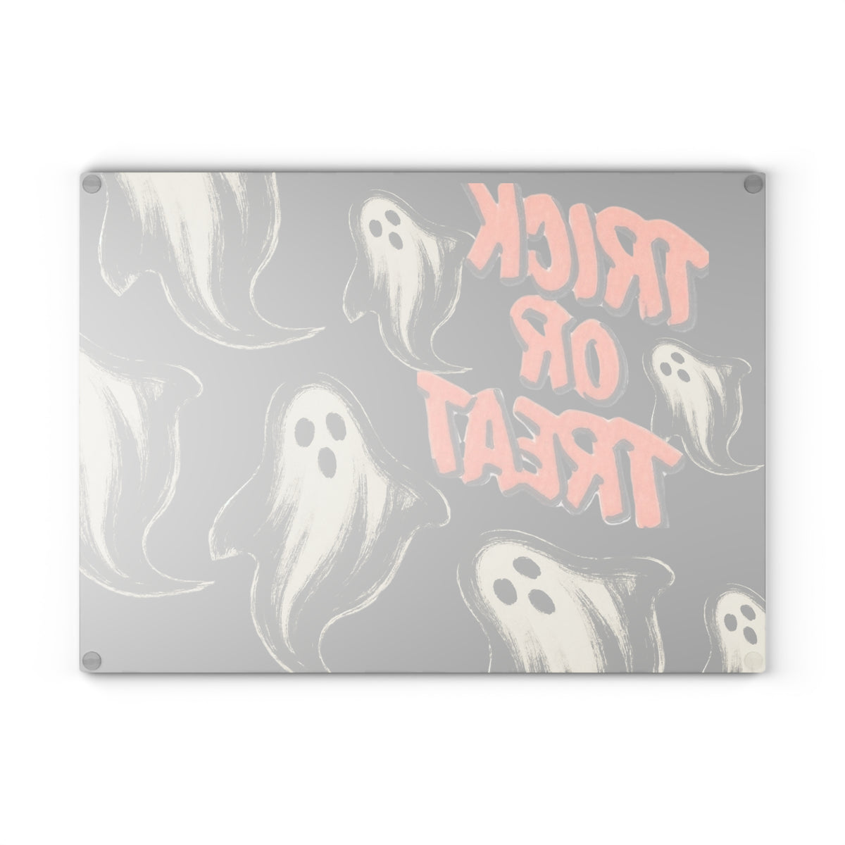 Trick or Treat Retro Ghost Glass Cutting Board — Halloween Kitchen Decor