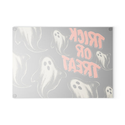 Trick or Treat Retro Ghost Glass Cutting Board — Halloween Kitchen Decor