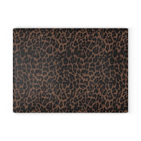Leopard Print Glass Cutting Board — Brown Animal Print Kitchen Board