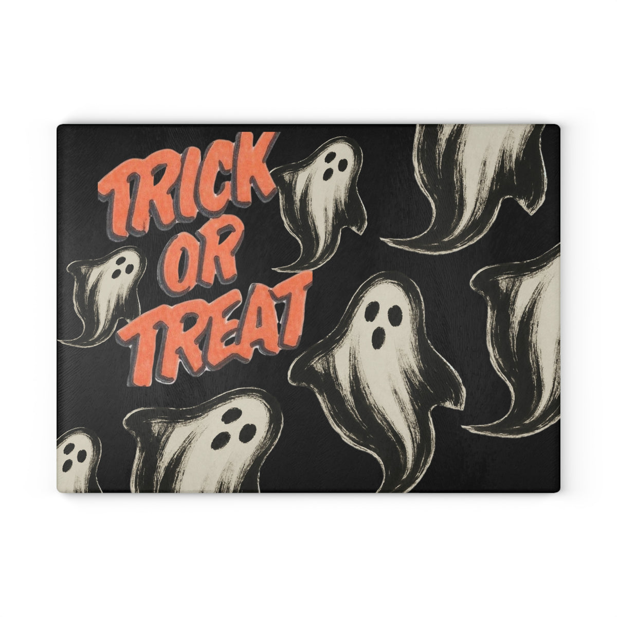 Trick or Treat Retro Ghost Glass Cutting Board — Halloween Kitchen Decor