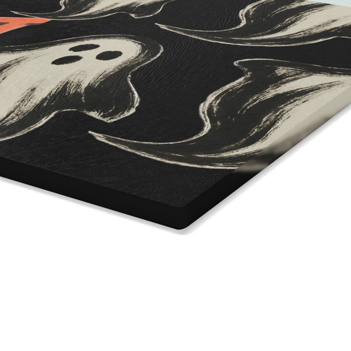 Trick or Treat Retro Ghost Glass Cutting Board — Halloween Kitchen Decor