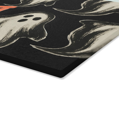 Trick or Treat Retro Ghost Glass Cutting Board — Halloween Kitchen Decor