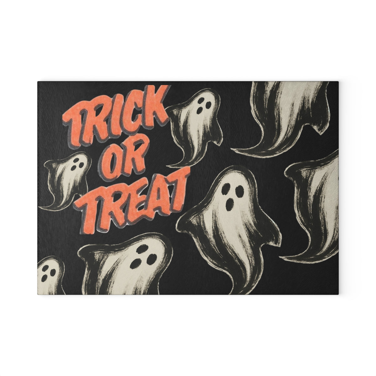 Trick or Treat Retro Ghost Glass Cutting Board — Halloween Kitchen Decor